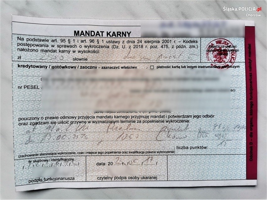 Motocyklista przekroczył prędkość o prawie 100 km/h. Mężczyznę ukarano wysokim mandatem! / fot. KMP Chorzów